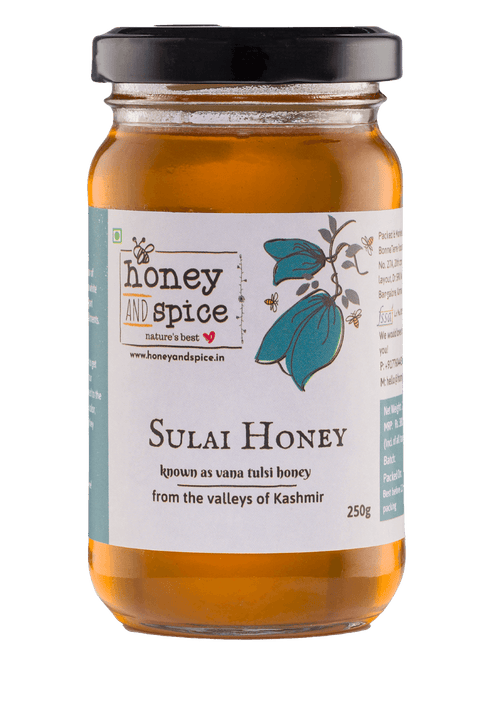 Sulai Honey 250g jar, pure raw honey sourced from the valleys of Kashmir.