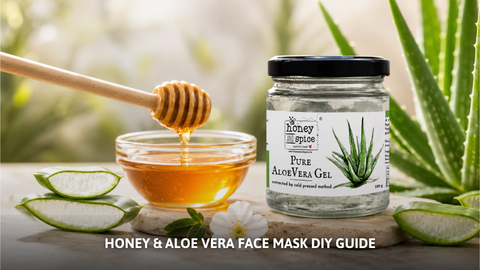 Honey and Spice pure aloe vera gel and wild honey jar.