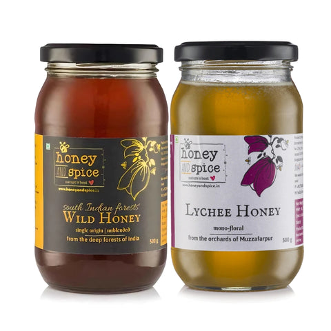 South Indian Wild Honey (500 gms) & Lychee Honey (500 gms) Combo